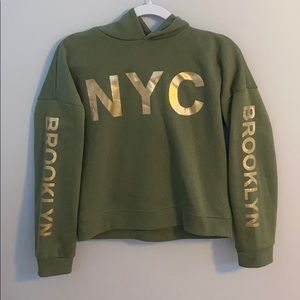 Olive Green NYC Girls Cropped Hoodie